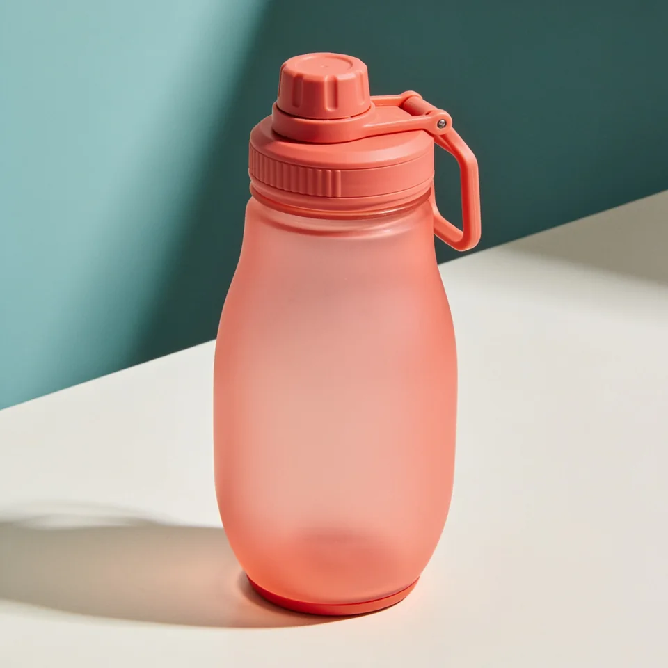 Pebble Push Bottle — coral; capacity 450 mL; diameter 68 mm; height 195 mm; mass 125 g