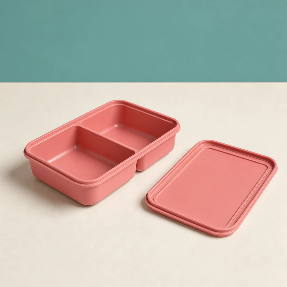 Pebble Snack Lunch Box — coral; outer 160 × 110 × 50 mm; capacity 500 mL; mass 130 g